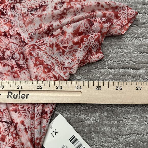 Catherines Dress Womens 1X Red White Tiered Sheer Short Sleeve Floral Print NWT - Picture 9 of 11